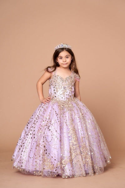 Girls Glitter Party Dress Gold Embroidered Ballgown