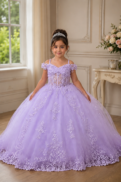 Girls Pageant Flower Girl Sparkly Tulle Ball Gown