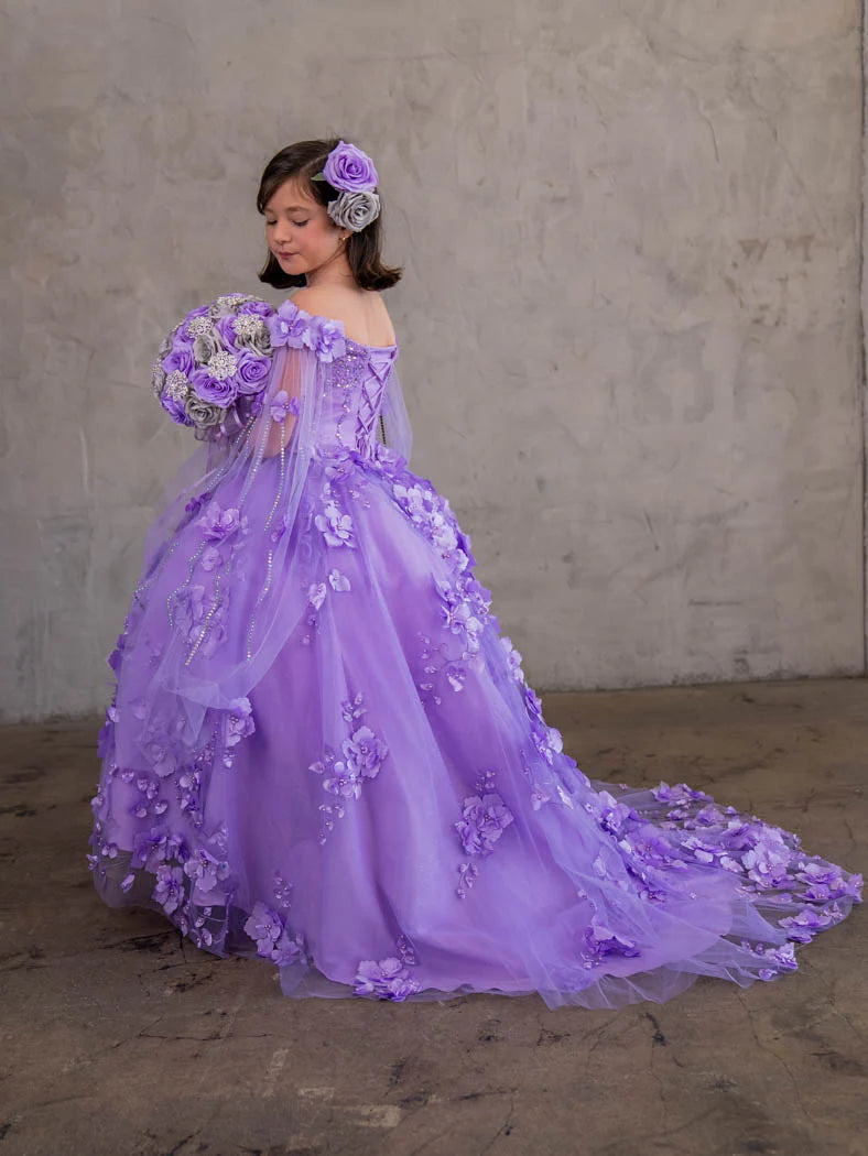 Elegant Flower Girl Dress with 3D Floral Design Princess Collection Lilac 3