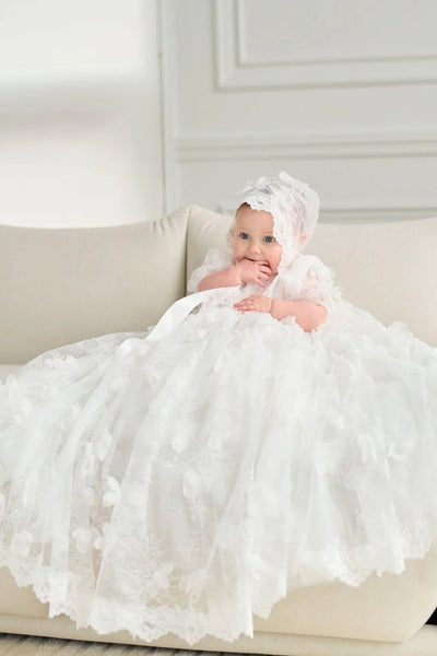Adalynn Butterfly Lace Christening Gown for Baby Girls