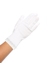 Girls White Communion Gloves Pearl Trim Satin