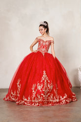 Arabella Royale Quinceañera Dress – Gold Embroidery Ball Gown
