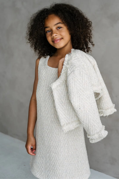 Solène Teter Warm Girls Beige Tweed Party Dress