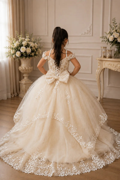 Girls Pageant Flower Girl Sparkly Tulle Ball Gown