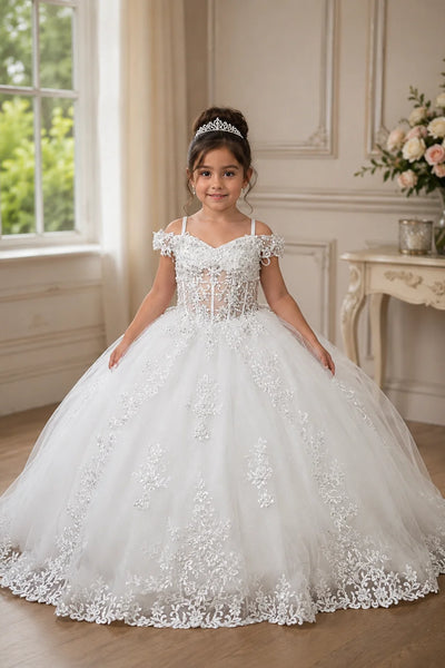 Girls Pageant Flower Girl Sparkly Tulle Ball Gown