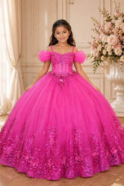 Girls Pageant Ball Gown with Floral Lace | Princess Collection