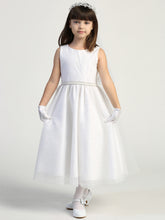 Girls White Glitter Tulle Flower Girl First Communion Tea Length Dress