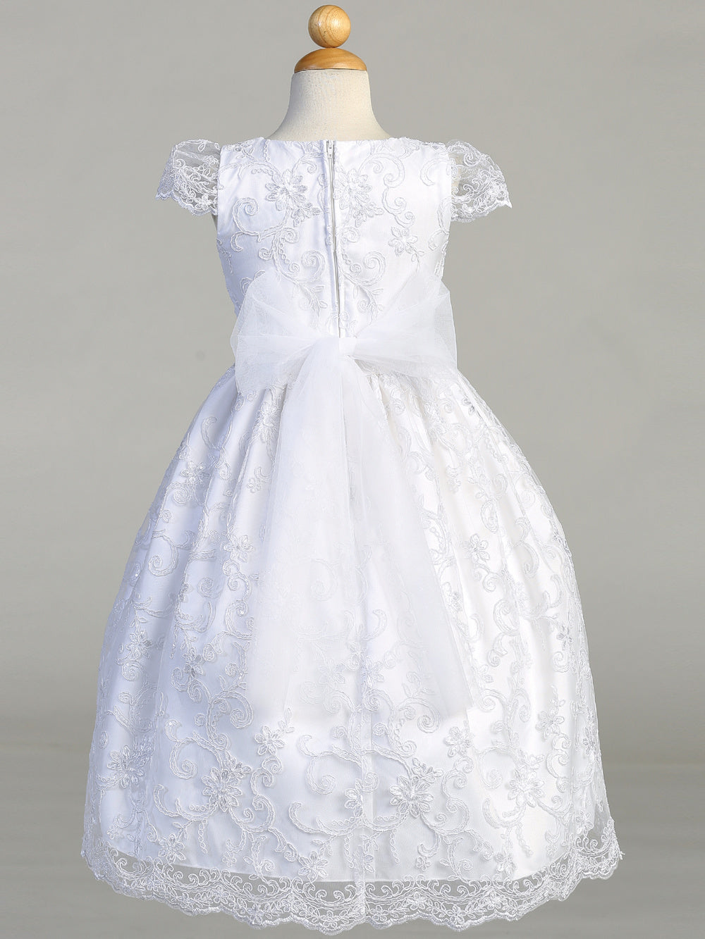 Girls Embroidered Lace 1st Communion Dress Tea Length Flower Girl Dress