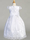Girls Embroidered Lace 1st Communion Dress Tea Length Flower Girl Dress