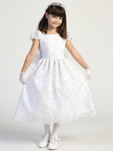 Girls Embroidered Lace 1st Communion Dress Tea Length Flower Girl Dress