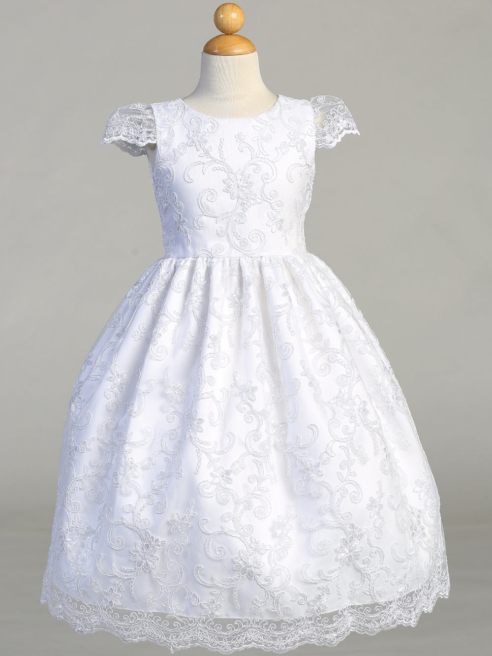 Girls Embroidered Lace 1st Communion Dress Tea Length Flower Girl Dress
