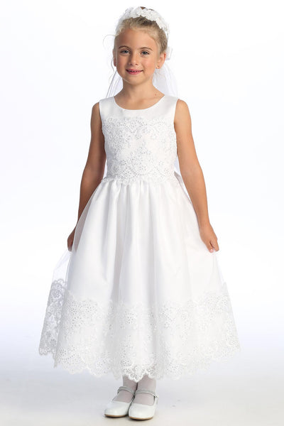 Abigail Satin & Embroidered Tea-Length Dress – Communion & Flower Girl