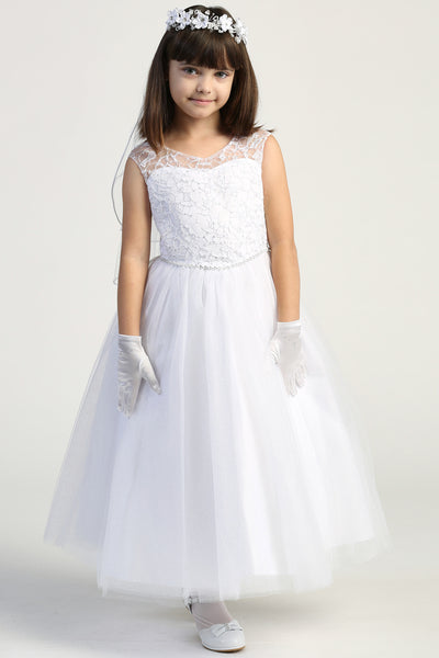 Flower Girl Beaded Lace Dress Tulle Embroidered Lace Communion Dress