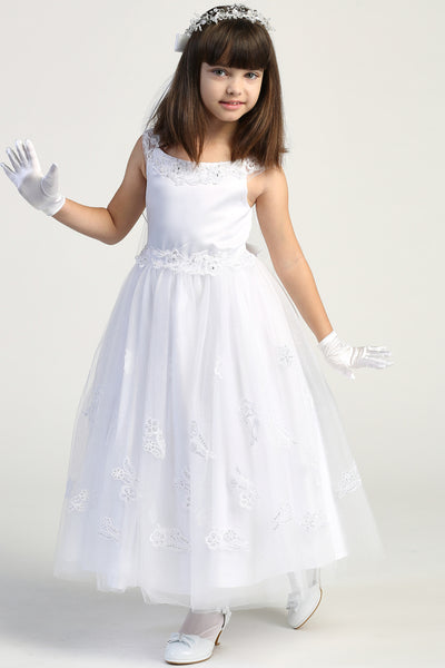 Absolutely Beautiful Girls Satin 1st Communion Dress With Beads And Sequins