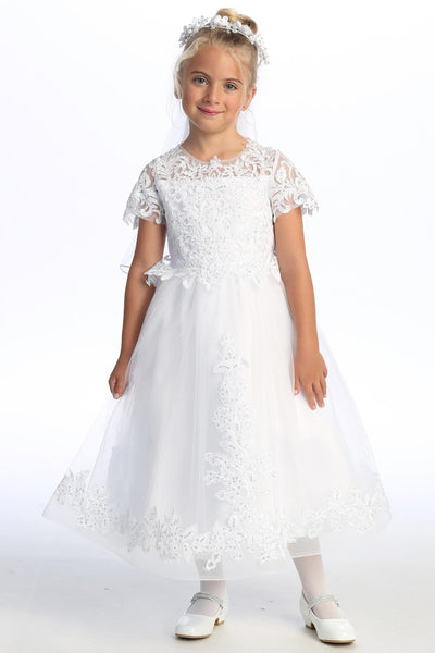 Aurora Grace Communion Dress | Tea-Length Lace Gown