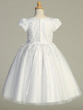 Graceful Cap Sleeve Communion Dress with Embroidered Tulle