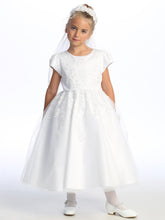 Graceful Cap Sleeve Communion Dress with Embroidered Tulle