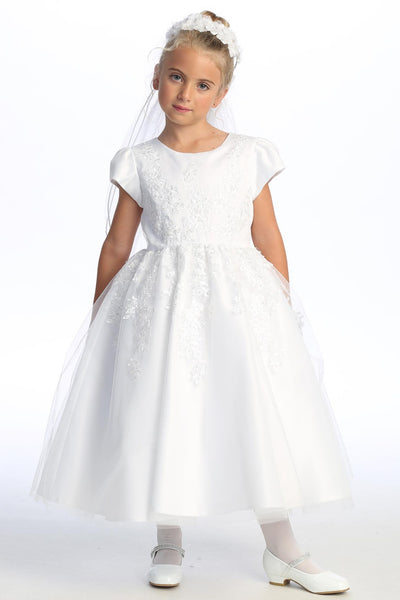 Graceful Cap Sleeve Communion Dress with Embroidered Tulle