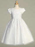 Graceful Cap Sleeve Communion Dress with Embroidered Tulle