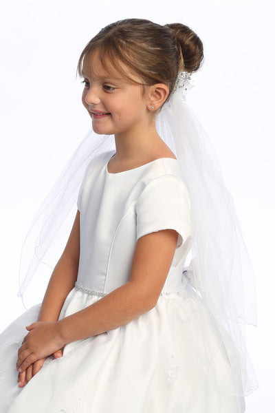 Patsy 24” Kids Veil with Organza Flowers, Crystals & Pearls