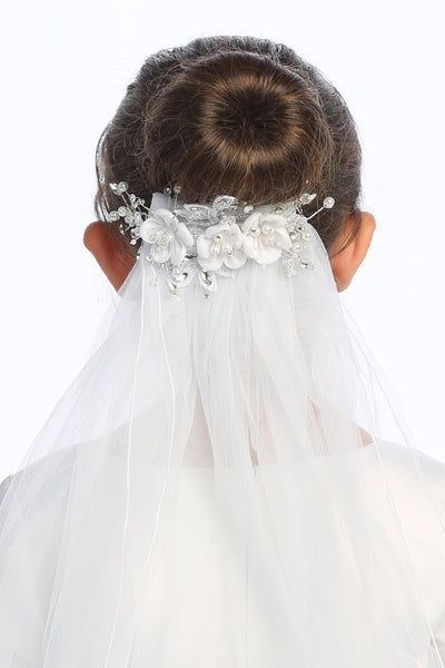 Debbie Kids Communion Veil – Satin Flowers & Pearls on Comb