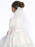 Debbie Kids Communion Veil – Satin Flowers & Pearls on Comb
