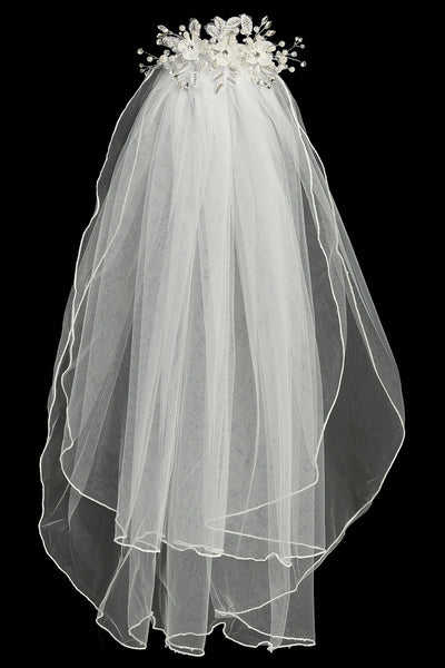 Charlotte Kids Communion Veil – Organza Flowers & Rhinestones