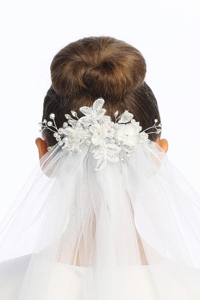 Charlotte Kids Communion Veil – Organza Flowers & Rhinestones