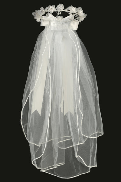 Emma Kids 1st Communion Veil – 24" Satin Rose & Rhinestones