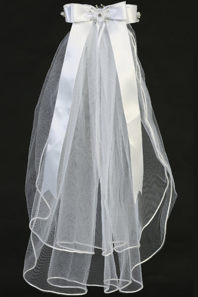 Justine Kids Communion Veil – 24" Organza Flowers & Pearls