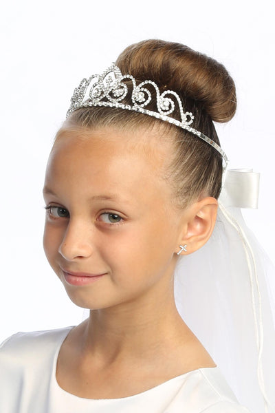 Grace 24" Veil on Rhinestone Tiara with Satin Bow