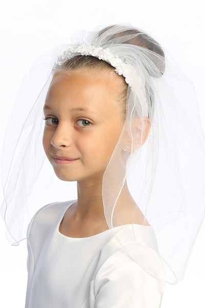 Tori Kids Communion Veil – Organza & Silk Flowers with Rhinestones