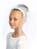 Tori Kids Communion Veil – Organza & Silk Flowers with Rhinestones