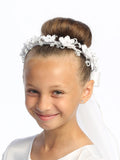 Stephanie Kids Communion Veil – Satin Flowers & Rhinestones
