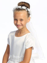 Stephanie Kids Communion Veil – Satin Flowers & Rhinestones