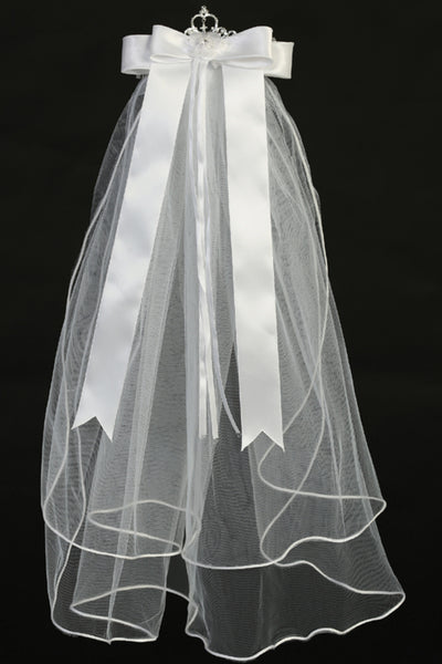 Ivy Kids 24" Veil on Rhinestone Tiara - Satin Bows Back