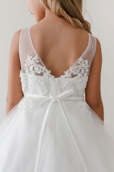 Satin Organza Communion Dress For Girls | Ivory 1st Communion Dress