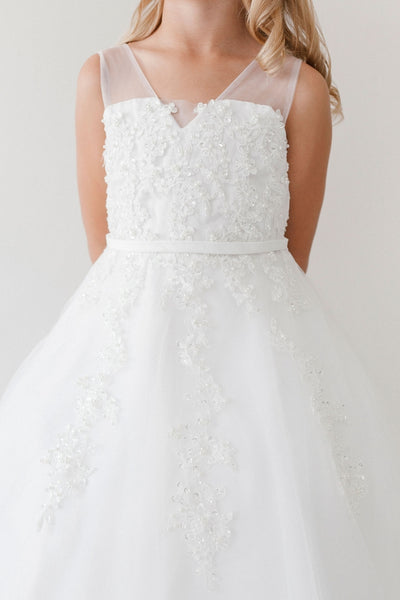 Satin Organza Communion Dress For Girls | Ivory 1st Communion Dress