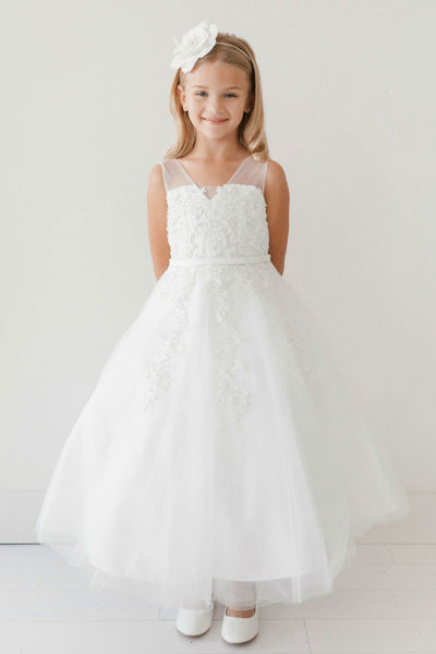 Satin Organza Communion Dress For Girls | Ivory 1st Communion Dress