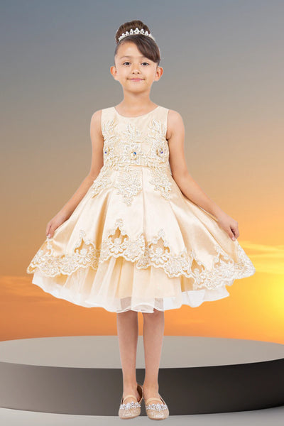 Alina Gold Satin Party Dress for Girls – Special Occasion