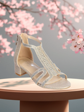 Girls Sparkle Block Heel Sandals - Rose Gold or Silver