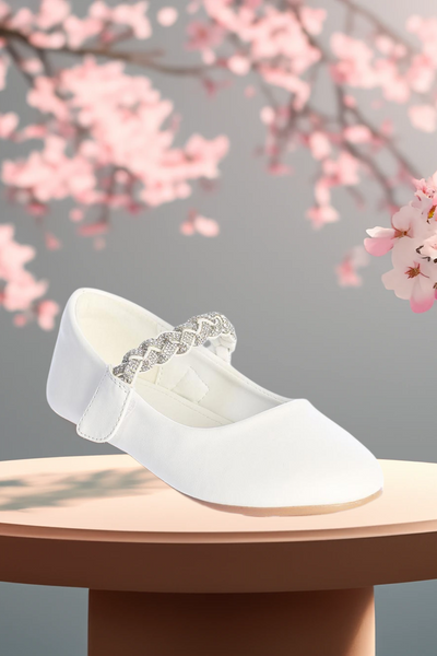 Girls Ivory or White Flat with Rhinestone Strap