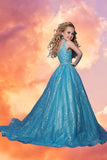 Melina Blue Glitter Pageant Dress - 2Cute Girls Gown
