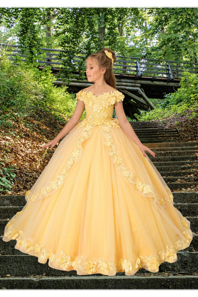 Aurielle Couture Yellow Flower Girl Ball Gown