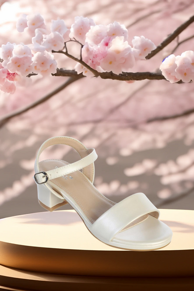 Girls Ivory or White Dress Sandals – Block Heel | Party & Communion