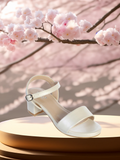 Girls Ivory or White Dress Sandals – Block Heel | Party & Communion