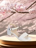 Girls Ivory or White Dress Sandals – Block Heel | Party & Communion
