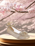 Girls Mesh Ankle Bow Flats - Silver or Rose Gold