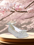 Girls Mesh Ankle Bow Flats - Silver or Rose Gold