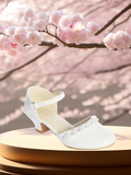 Girls White Pearl Dress Shoes – Low Heel for Special Occasions